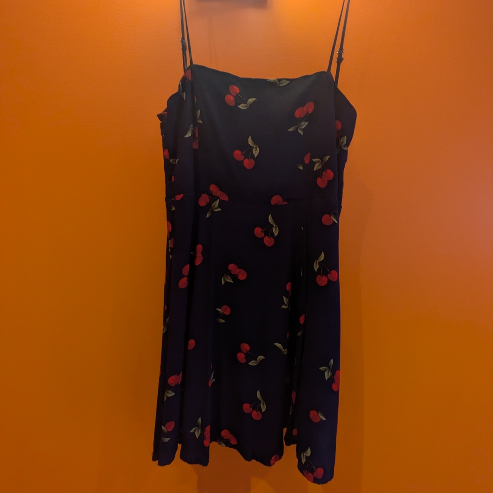Navy Cherry Print Dress